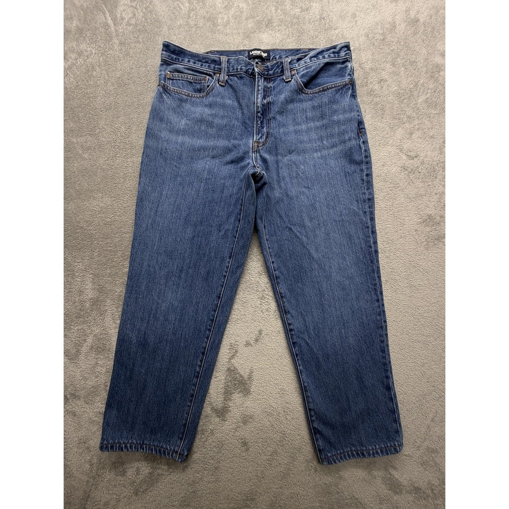 Lands' End Square Rigger Jeans Mens Measured 37x27 Blue Straight Relaxed Fit
